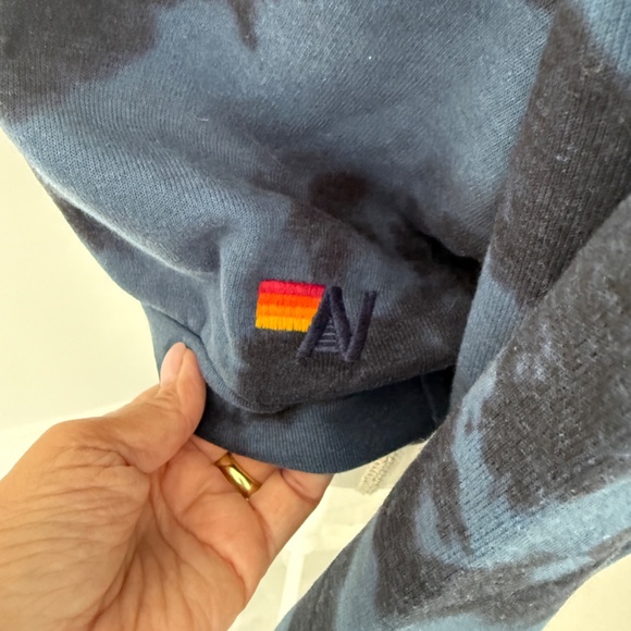 Aviator Nation Dark Blue Tie Dye Pullover Sweatshirt & Jogger Set Activewear - Picture 3 of 10